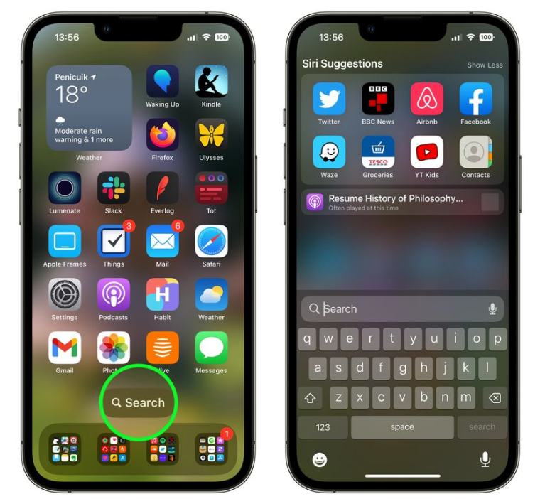 芒市苹果手机维修分享升级到 iOS 16 后，如何删除主屏幕上的搜索按钮 